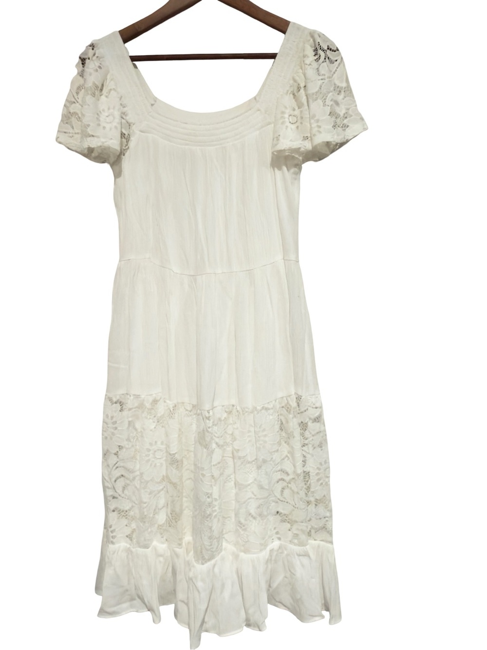 Robbie Bee Cream Lace-Panel Midi Dress